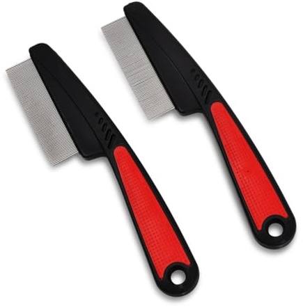 Peine Antipulgas para Gatos Perros, 2 piezas Peines para Piojos de Mascotas, Peine de Aseo de Dientes Finos para Enredos de Pelo, Peine para Liendres en Metal para Eliminación de Manchas/Ácaros