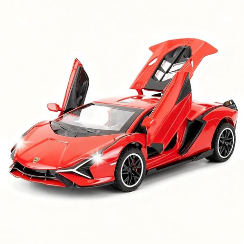 TGRCM-CZ 1/32 Skala Lamborghini SIÁN FKP37 Auto Modell Spielzeug, Ton und Licht Pull Back Auto Zink Legierung Casting Spielzeug für Kinder Jungen Mädchen Geschenk (Rot)