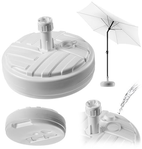 KADAX Supporto per ombrelloni, supporto rotondo per ombrelloni, riempibile con sabbia acqua o ghiaia, supporto in plastica per giardino, terrazza, spiaggia (versione 1 rotonda, bianco)