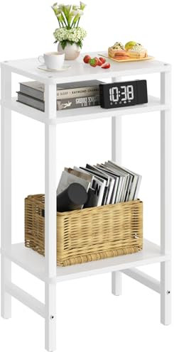 LELELINKY 3 Ebenen Beistelltisch,Moderner Telefontisch, Beistelltisch Schmal für Enge Räume,beistelltische Holz mit Stauraum,70cm Hoch Nachttisch für Wohnzimmer, Schlafzimmer, Büro, küche(Weiss)