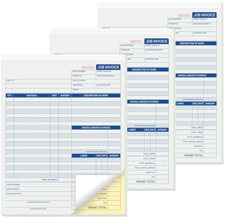 suituts 150 juegos de formularios de factura de trabajo, 2 partes sin carbono, formularios de orden de trabajo de 8.5 x 11 pulgadas para facturación de servicio y reparación (50 juegos cada bloc, 3