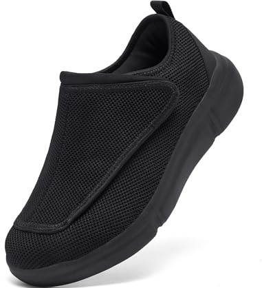 YINGCSM Chaussures pour diabétiques - Extra larges - Pour homme - Pour personnes âgées - Chaussures légères pour les pieds enflés - Taille 40-47, Noir , 47 EU Large
