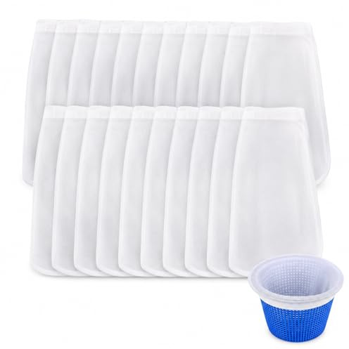 20 PCS Chaussettes de Skimmer,Chaussettes Skimmer Piscine pour Skimmer de Piscine Hors Sol en Maille Ultra Fine Réutilisable Attrape Feuilles Cheveux et Écume Accessoire Élastique pour Filtre Skimmer.