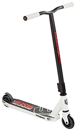 Mongoose Rise 100 Freestyle Stunt Trick Scooter, Lightweight Alloy Deck & Heavy-Duty Frame Up to 220 lbs., Bike-Style Grip, High Impact 100mm Wheels, White/Red