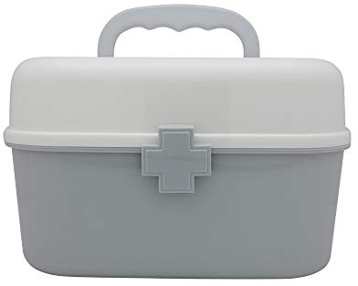 BangQiao Plastic First Aid Storage Box Container Bin with Removable Tray and Portable Handle, Family Emergency Medicine Kit Case Organizer, White&Gray