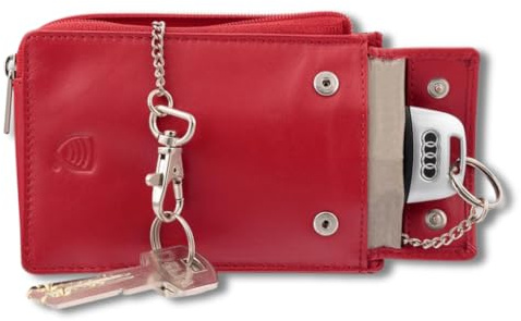 Koruma KFZ Keyless Go Schutz Autoschlüssel RFID Signal Blocker Box Etui Hülle - Schlüsseletui Leder Rot - Funkschlüssel Abschirmung Schlüsseltasche Schlüsselmäppchen Car Key Safe