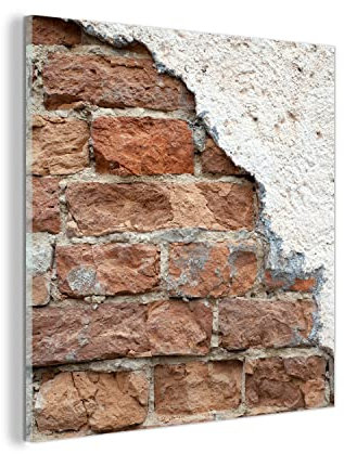 MuchoWow Glasbild Glasfoto Wandbild Bilder Deko 50x50 cm Ziegel - Gips - Wand