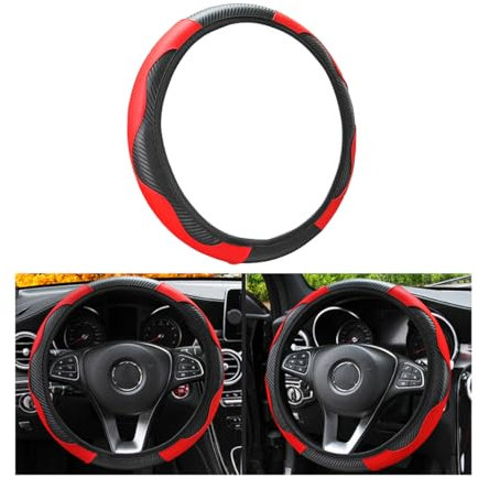 Universal Car Steering Wheel Cover, Anti-Slip Durable Steering Wheel Cover, Microfiber Leather, Diameter 37-38 cm Stitching Stretch Color Steering Wheel Protector, Car Accessories Interior (Red)