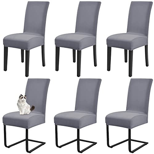 Housses de chaise de salle à manger, housses de chaise de salle à manger lot de 6,housses de protection extensibles pour chaise de salle à manger, housses de siège en spandex, housses(gris clair)