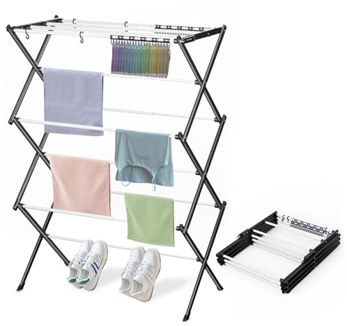 KeingGcopr Foldable Drying Rack Clothing, Clothes Drying Rack Collapsible Indoor, Dryers for Laundry - 40 x 28.8 x 14.2, Space Saving Indoor&Outdoor, White-1pack