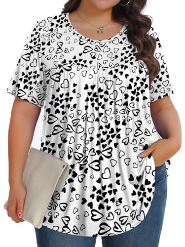 Tencede Womens Plus Size Tops Tunic Short Sleeve Crew Neck Shirts Casual Soft Blouse Lovely Love 3X