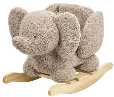 Nattou Schaukeltier aus weichem Teddy-Stoff, Schaukeltier Elefant, Inkl. Sicherheitsgurt, Fröhliches Hin- und Herschaukeln, Ca. 60 cm, Lapidou, Polyester/Holz, Taupe