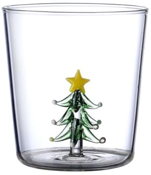 CASNO 3D Glas mit Weihnachtsbaumfigur innen, Stielloser Trinkbecher für Wein, Wasser, Milch, Glas