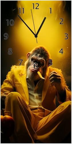 Wallario Design-Wanduhr The Boss - Cooler Monkey aus Glas, Motiv-Uhr Größe 30 x 60 cm, Schwarze Zeiger