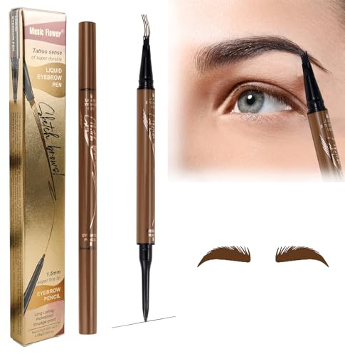 Augenbrauenstift Wasserfest Augenbrauen Tattoo Stift 3D Microblading Pen Augenbrauenstift Härchenzeichnung 2 in 1 Magic Natural Eyebrow Pencil mit 4 Spitzen Gabelspitze (Braun)