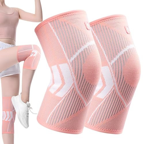 Knee Brace Support for Women, 2 Pack Knee Compression Sleeves for Knee Pain, Knee Support for Arthritis Running Hiking Sports Fitness Injury Recovery (M)