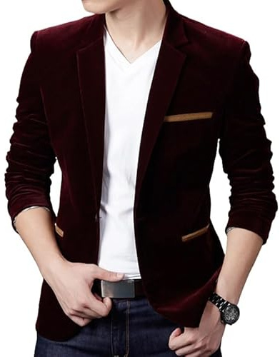LIUYUYOUGO Americana Hombre,Chaqueta Blazer De Pana Casual para Hombre Chaqueta Deportiva Clásica De Corte Regular con Un Botón Chaqueta De Traje A Medida con Solapa De Muesca Chaqueta De Esmoquin