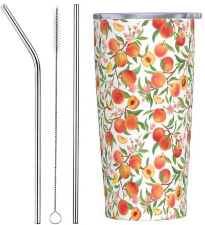 VOSERY Botella de agua de 20 onzas con tapa y popote, vaso aislado de acero inoxidable, taza de café de viaje, vaso personalizado