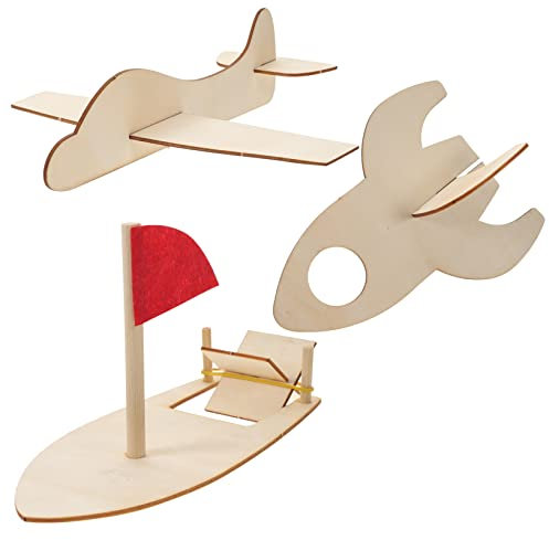 GLSTOY 3stücke Holz Flugzeug Spielzeug Unvollendetes Holzmodell Für Junge Mädchen Zum Bemalen Und Zusammenbauen Fördert Kreativität Und Fantasie Sicheres Material Einfach Zu