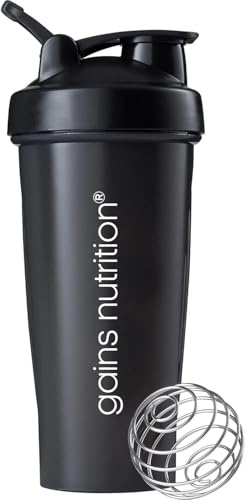 Gains Nutrition GN Protein Shaker | 600ml Protein Shaker Bottle | Protein-Shake Bottle Gym-Shaker | Sports Supplements-Shaker | Screw Top & Leak Proof (Black)