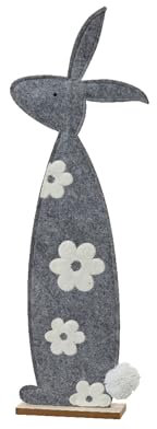 Dekofigur Hase 70cm Filz mit weißem Blumenmotiv - Dekohase für Ostern Frühling - Großer Osterhase als Osterdeko Osterschmuck - Osterfiguren Ostergeschenk - Frühlingsdeko Tischdeko - Grau