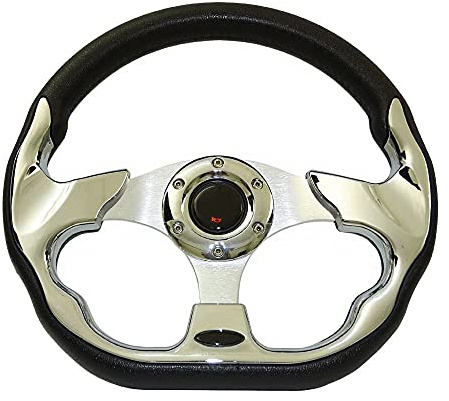 Volants Sport Volant de voiture de sport universel 13 320mm de course de course avec fibre de carbone à boutons de corne(Chrome)