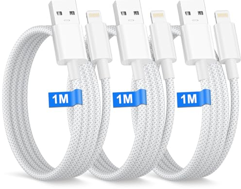 Câble iPhone USB 1M Lot de 3 [Apple MFi Certified], Câble Lightning USB pour Phone 14 13 12 Pro Max XR XS 8 7 6 5 SE iPad, Nylon Cable iphone Charge Rapide Cable Chargeur i-Phone Fil Chargeur iPhone