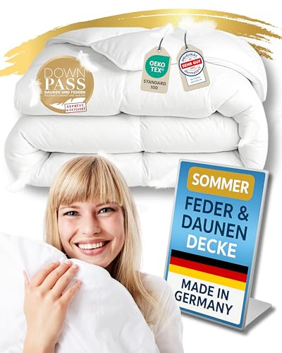 nøvera® Feder- und Daunendecke 135x200 - Made in Germany | Traumhaft flauschig mit 100% Federn & Daunen | Bettdecke 135x200 - Allergiker geeignet | Daunenbettdecke | Sommerdecke | Federbett | Oeko-Tex