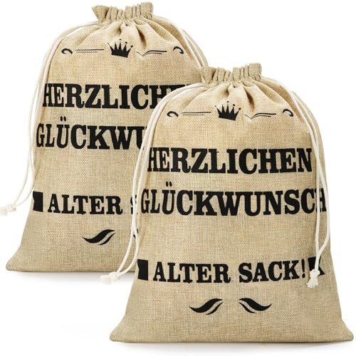 Noosverl 2er Set Jutebeutel Alter Sack - Lustiger Geschenkbeutel mit Spruch für Geburtstag & Männer, Groß & Wiederverwendbar aus Jute (39,5x30,5cm)