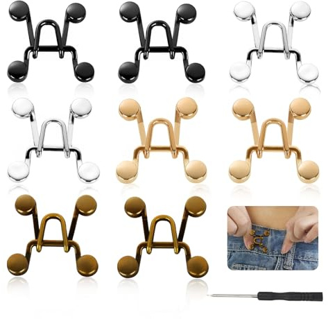 8 stycken smalare byxsnitt, byxsnittsspänne med skruvmejsel, justerbara nagelfria midjespännen, avtagbara byxsnitt för att minska byxknappar för spännen, jeans, kjol