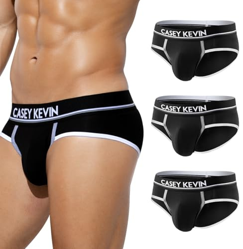 Casey Kevin Men's Underwear Briefs Cotton Low Rise Pouch Underpants 3 Pack | Tagless Anti-chafing, Soft Slips Boxer Brief Multipack Pants