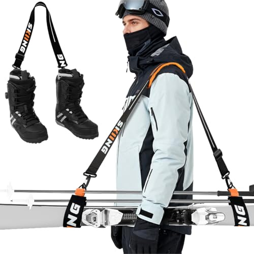 BESPOTCL Ski Tragegurt Verstellbar - Schultergurt für Ski, Snowboard, Skistöcke und Skischuhe - Rutschfester Trageriemen mit Polsterung für Erwachsene und Kinder - Wintersport Zubehör
