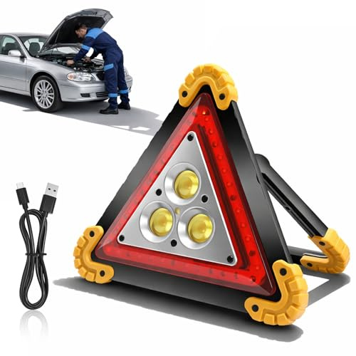 Warndreieck kfz mit LED, 4 Lichtmodi Warndreieck Auto Pannendreieck, LED-Notdreieck Klein, Multifunktionale Notfall Dreiecke Lichter Faltbare für Straßenhilfe, Reparatur und Camping(Ohne Batterien)