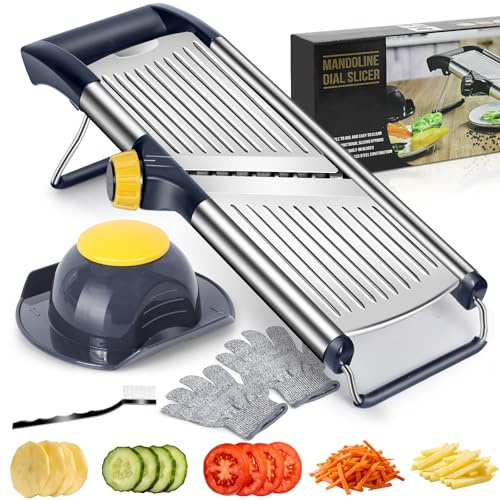 MASTERTOP Mandolina Affettatrice Professionale, Mandoline Giapponese per Verdure, Mandolina Vegetale Regolabile con Lame Affilate, Affetta Verdure Cucina in Acciaio Inox per Patate, Carote (Giallo)