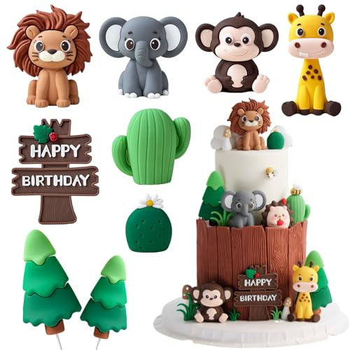 Decoracion Tarta – Animales Decoracion Tartas Cumpleaños, Temática Selvática Decoración Tarta, para Fiestas Temáticas de Cumpleaños, Baby Shower Infantil