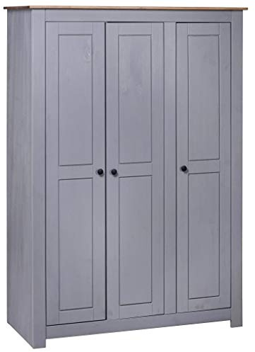 Festnight Kleiderschrank 3-Türig Dielenschrank Garderobenschrank Schlafzimmerschrank Schrank Holzschrank Grau 118×50×171,5 cm Kiefer Panama Serie