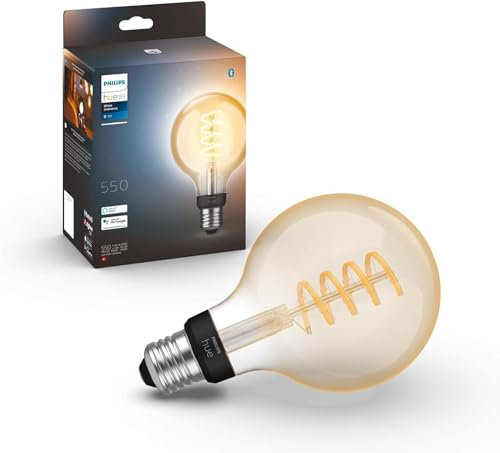 Philips Hue White Ambiance E27 Filament Globe Lampe (550 lm), dimmbare LED Lampe für das Hue Lichtsystem mit allen Weißtönen, smarte Lichtsteuerung über Sprache und App