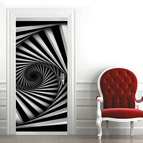 A.Monamour Türtapete Selbstklebend Türfolie Türposter 3D Schwarz Weiß Spirale Vinyl Folie Türdeko Tapete Wandbild Türaufkleber Türtattoo 77 x 200 cm