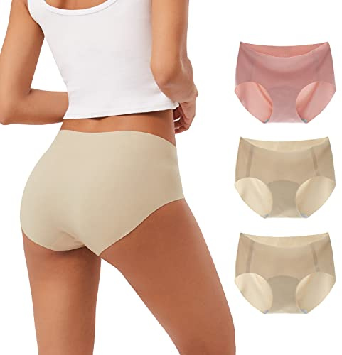 INNERSY Mutande Senza Cuciture Donna Slip Vita Media Microfibra Culotte Invisibile Pacco da 3 (M, 2 Beige, 1 Rosa)