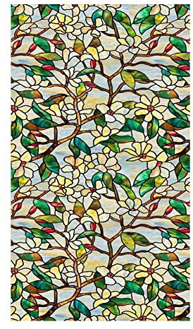 CLoxks Fensterfolie Sichtschutzfolie for Fenster, dekorative Wald-Orchideen, Buntglas-Fensteraufkleber, kein Kleber, statisch haftende, mattierte Fenstertönungsfolie Fensterfolien (Size : 55x100cm)