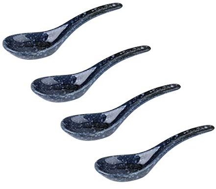 Cucharas soperas Asiáticos cerámica sopa cucharas de té de cucharas 5.3in larga serie de 4 estilo japonés chino de cerámica cucharadas soperas Cucharas de postre (Size : Curved spoon-B)