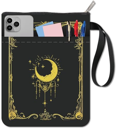 craspire Housse de Livre Imperméable avec Fermeture Éclair Protection en Tissu Lavable de 11 x 8.7 Pouce avec Poche Avant pour Livres de Poche Cadeaux pour Femmes Enseignants Soleil Lune Réutilisable