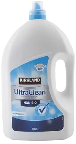 Kirkland Signature Ultra Clean Non Bio Laundry Liquid, 5L (178 Washes) – Powerful Stain Removal, Hypoallergenic Formula for Sensitive Skin, Long-Lasting Freshness, Eco-Friendly Packaging
