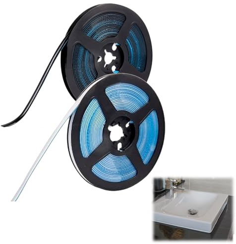 2 Stück Badewannen-Dichtungsstreifen Badezimmer-Dichtungsband Selbstklebende Badezimmerstreifen 8 mm x 5 m Randstreifen Selbstklebend Wasserdichtes Selbstklebendes Dichtungsband (Schwarz/Weiß)