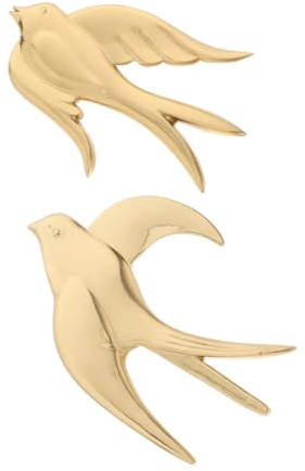 ULTECHNOVO Decoración de Pared de Latón Golondrinas, 2 Piezas Doradas | Acabado Retro Vintage Elegante, Superficie Lisa, Limpieza Fácil y Montaje Seguro para Hogar y Dormitorio