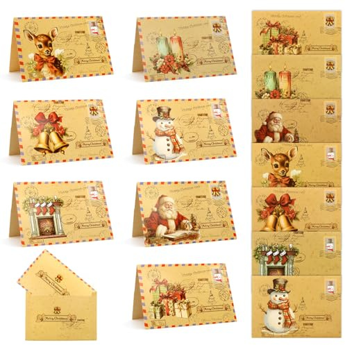 Scettar 14 Piezas Tarjeta de Navidad con Sobres, Navidad Tarjeta de Felicitación, Christmas Cards Retro para Bendición Familia, Niñosl, Amigos