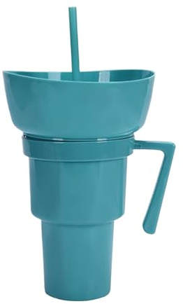 Becher Schüssel Kombination mit Strohhalm - Snack und Getränke 2 In 1 Kombination - Hitzebeständiger Becher-Popcorn-Eimer,Abnehmbare Komponenten für Eine Einfache Reinigung, für Kino,Ausflug,Zuhause