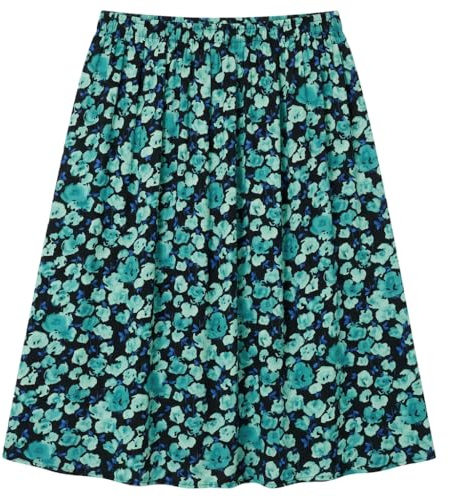 R G Clothing Women Ladies Summer Light Weight Floral Print Soft Viscose Fabric Skirt, Elasticated Waist, 27 Length (UK, Alpha, S, Regular, Regular, Turquoise)