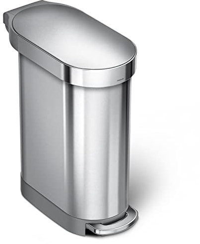 simplehuman CW2044 45L Slim Kitchen Pedal Bin, Silent Soft Close Lid, Strong Steel Pedal, Fingerprint-Proof, Brushed Stainless Steel, W 25.9cm x H 62.1cm x D 54.5cm