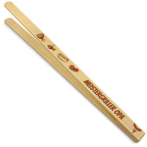 printplanet® - Holz Grillzange mit Meistergriller Opa - graviert - Gravierte Holzgrillzange mit Namen - 40 cm Länge